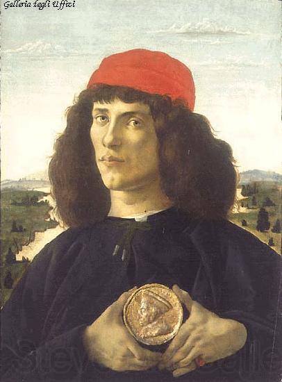 BOTTICELLI, Sandro Portrait of an Unknown Personage with the Medal of Cosimo il Vecchio  fdgd Norge oil painting art